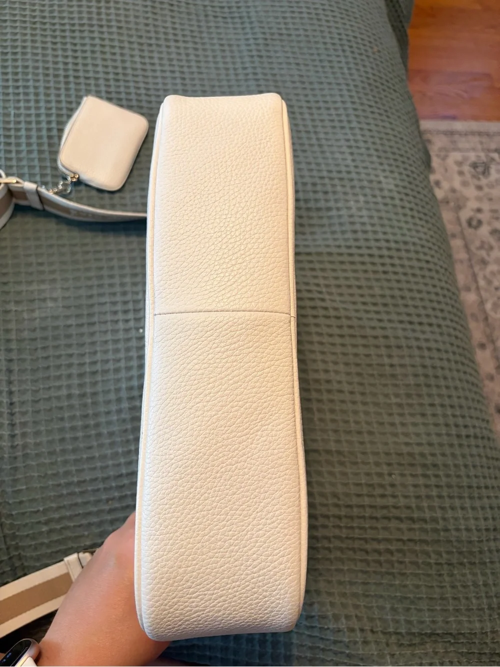 kate spade Cream Pebbled Leather Crossbody with Striped Strap and Coin Pouch